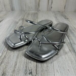 New Marc Fisher Fiada 2 Square Toe Faux Leather Thong Sandal In Silver #645